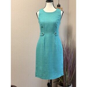 J. Crew Dress Aqua Green Blue Sleeveless Lined Sheath Linen Jute Size 0 EUC